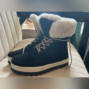 Women's Black and White Fur-Lined Boots
